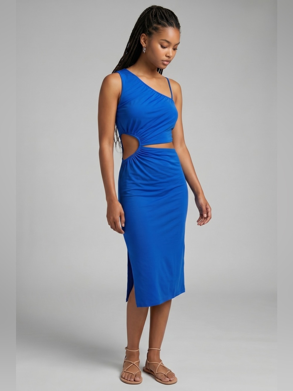 WALTER BAKER Royal blue one‎ shoulder cutout midi dress size L